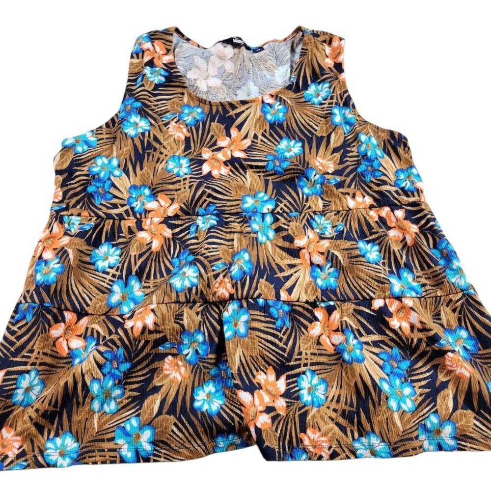 Lands End Tank Top Womens 2X Floral Crinkle Knit Colorful Sleeveless
